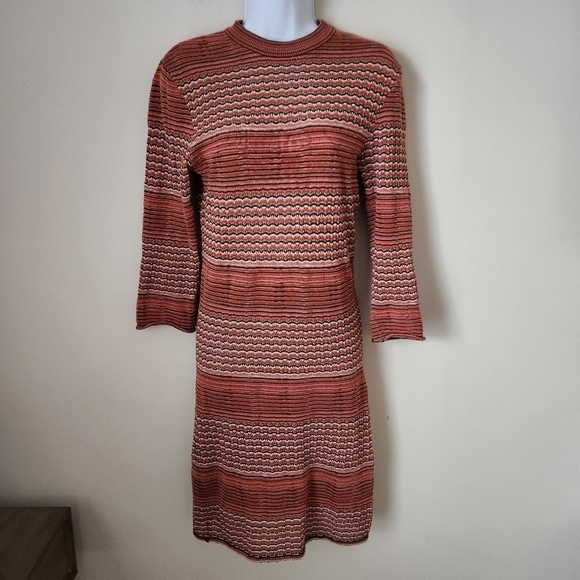 Free People | 70's Boho Groovy Knit 100% Cotton Bodycon Mini Dress - Size M - Picture 2 of 11